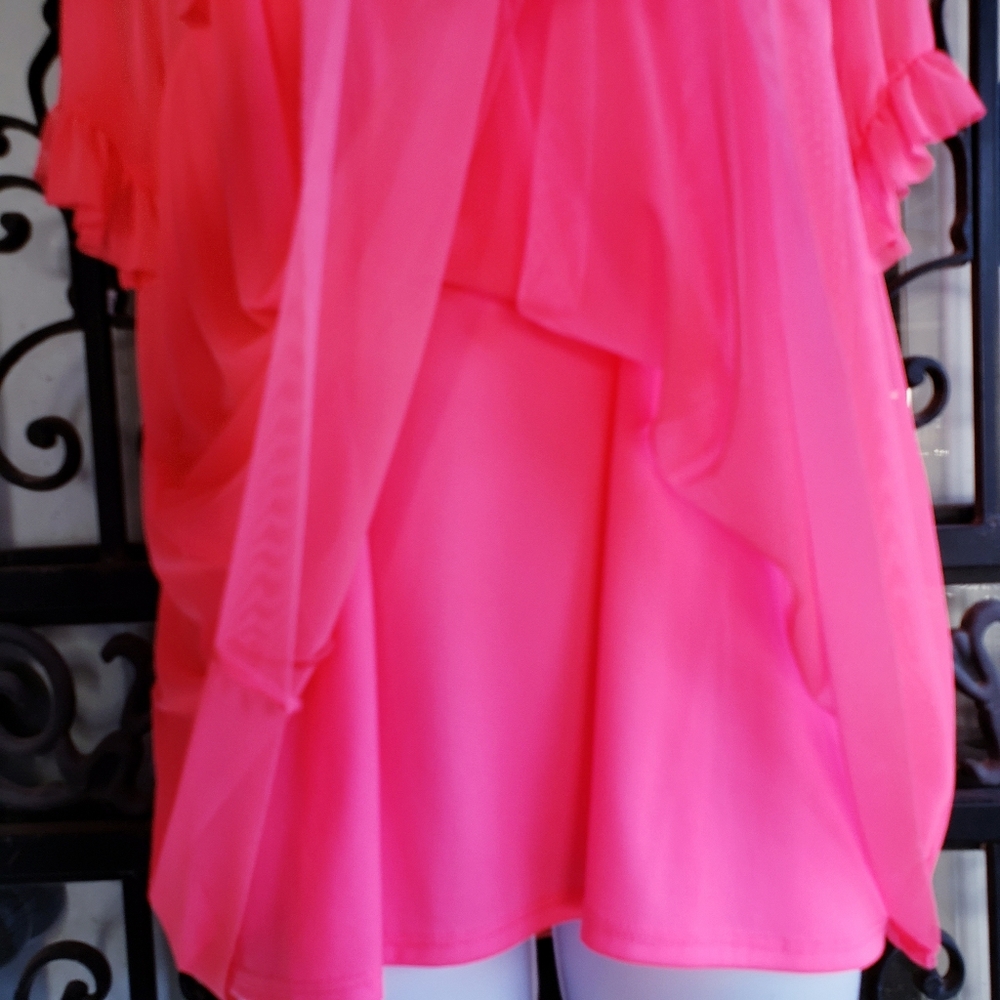 Flourecent Pink Ruffle Top - Picture 5 of 9